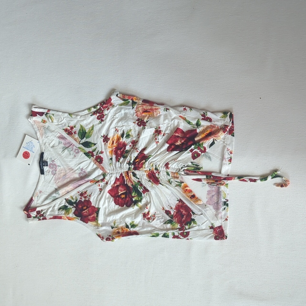 Floral Sleeveless V Neck Drawstring Crop Top Size M